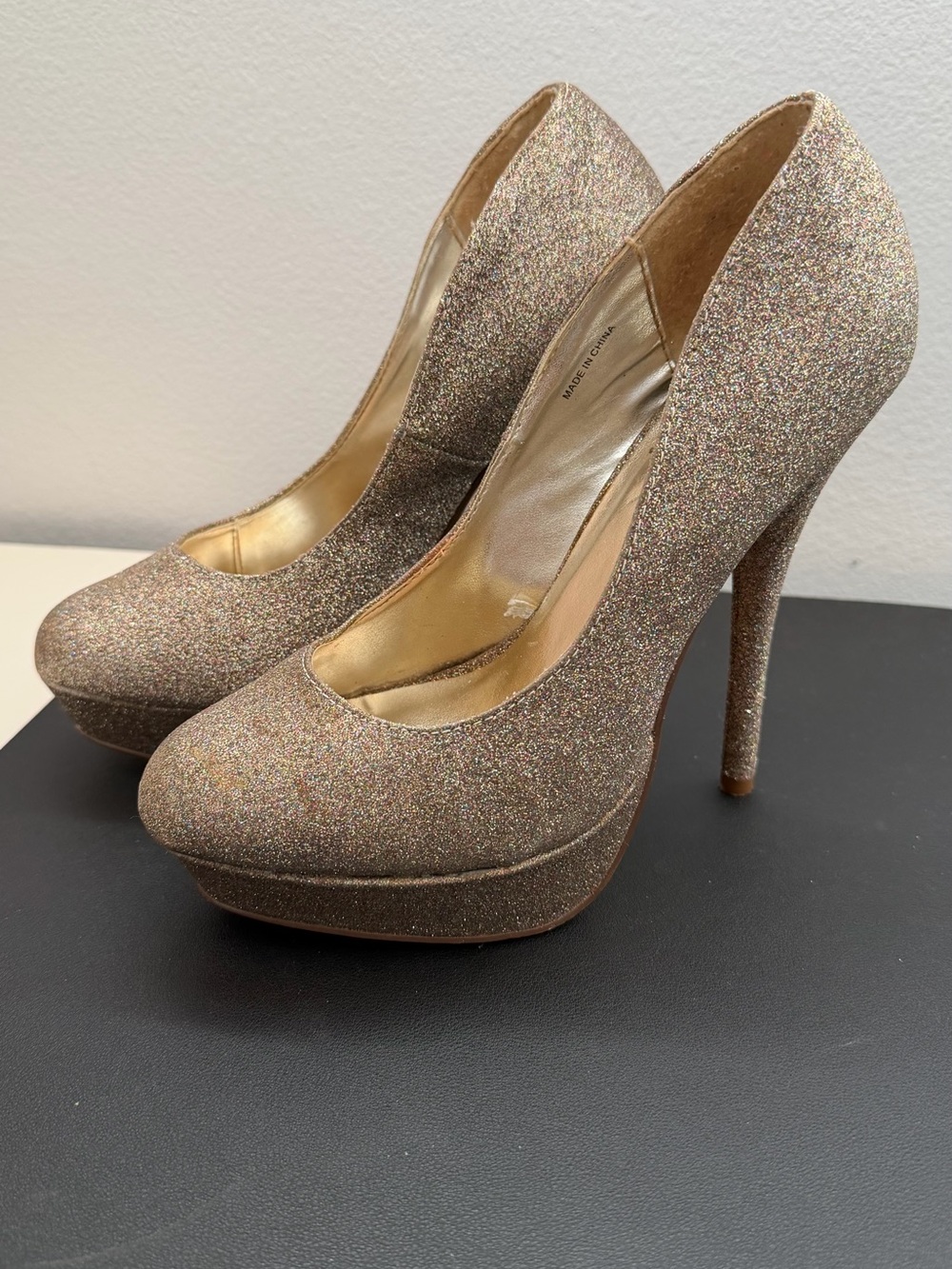 Forever 21 Gold Glitter Platform Stiletto Heels